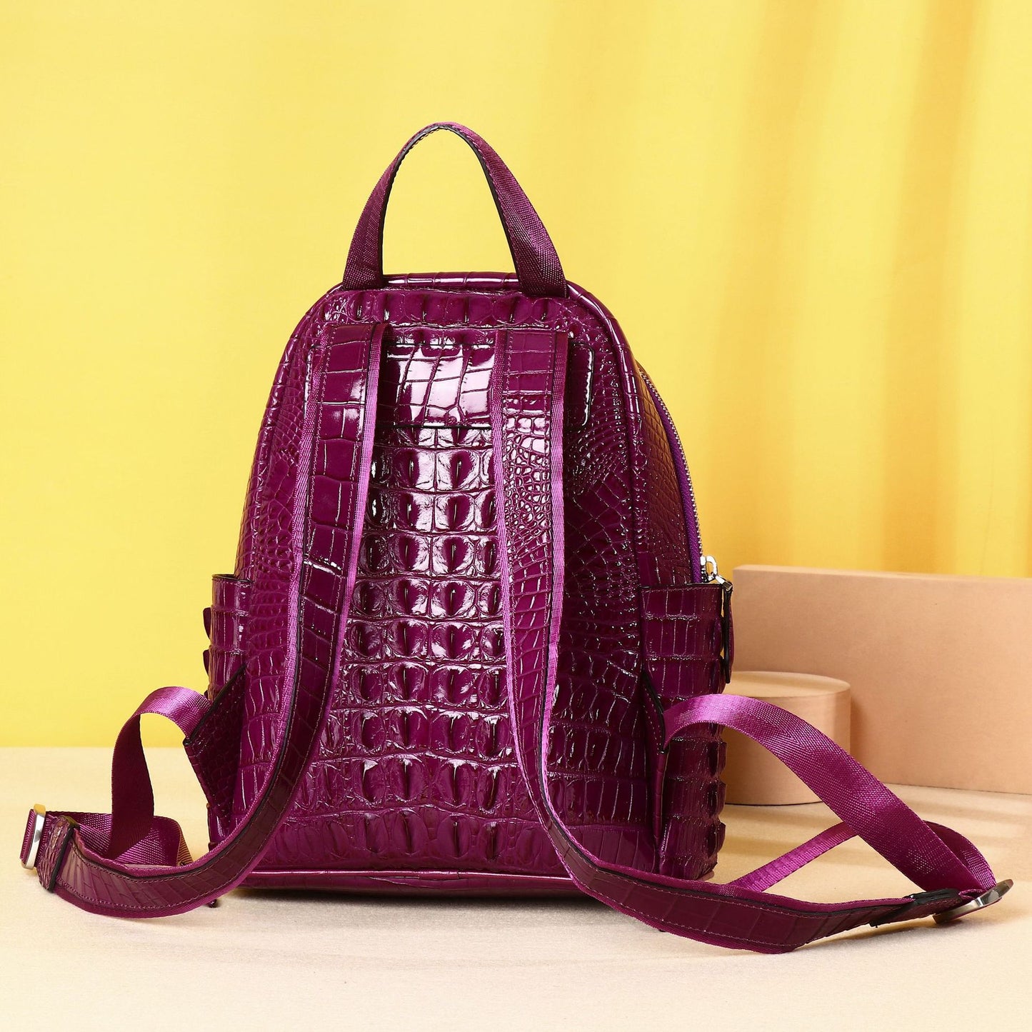 New Arrival Classic Croc-Effect Purple Backpack for Women, A Trendy Outdoor Laptop Daypack with Fashionable Cool Design, Perfect for Daily & Travel