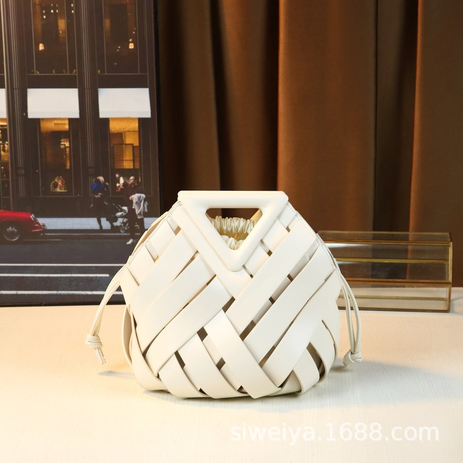 Woven Picnic Basket Bag for Women Inverted Triangle Tote Handbag, Niche Designer Style Top Handle Purse with Artisan Woven Craftsmanship