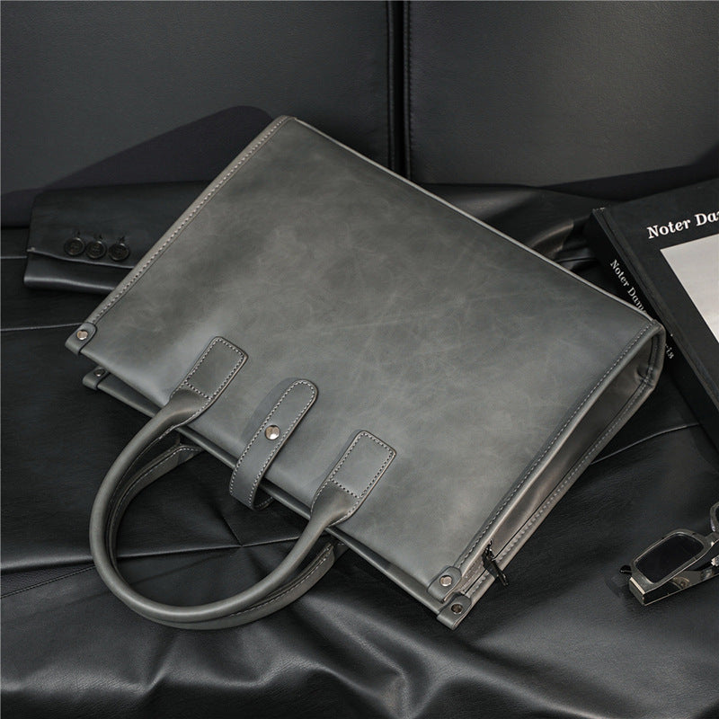 Genuine Leather Vintage Briefcase for Men, New Korean Style Business Casual Top Handle Shoulder Crossbody Bag, Trendy Document File Bag for Gentlemen
