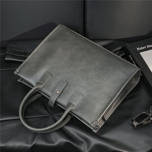 Genuine Leather Vintage Briefcase for Men, New Korean Style Business Casual Top Handle Shoulder Crossbody Bag, Trendy Document File Bag for Gentlemen