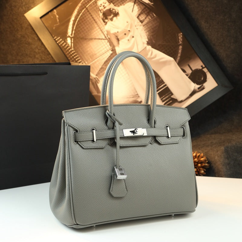New Arrival Pebbled Leather Birkin-Inspired Tote Bag for Women, Large Capacity Turn-Lock Shoulder Crossbody Handbag with Light Luxury Style, Perfect Commuter Purse for Work & Everyday