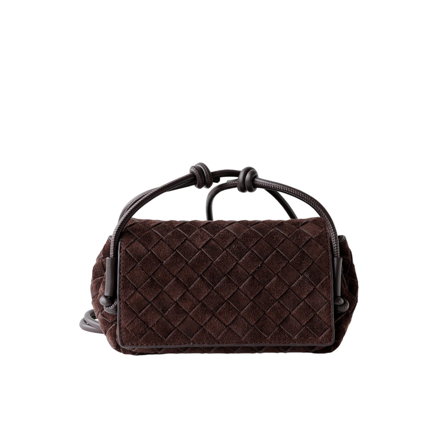 Frosted Cowhide Woven Mini Square Bag for Women Knot Flap Shoulder Crossbody Handbag, Niche Genuine Leather Purse with Soft Matte Texture