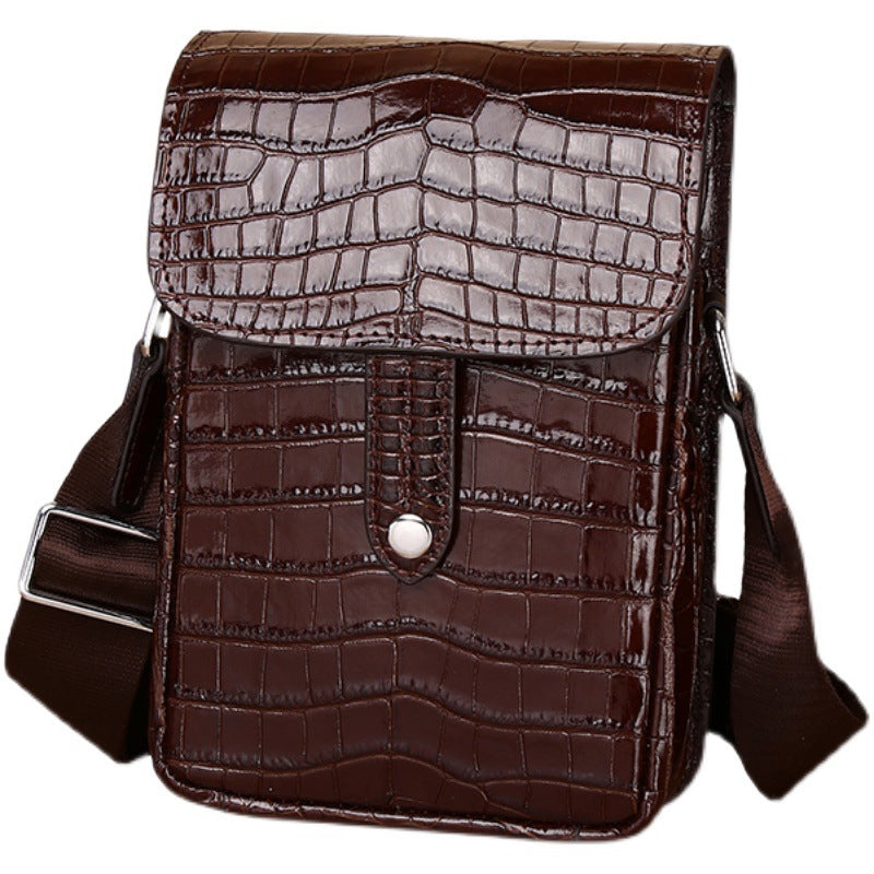 New Arrival Croc-Effect Genuine Leather Chest Bag for Men, A High-End Camera Shoulder Crossbody Phone Bag with Fashionable Design, Perfect for Daily Use