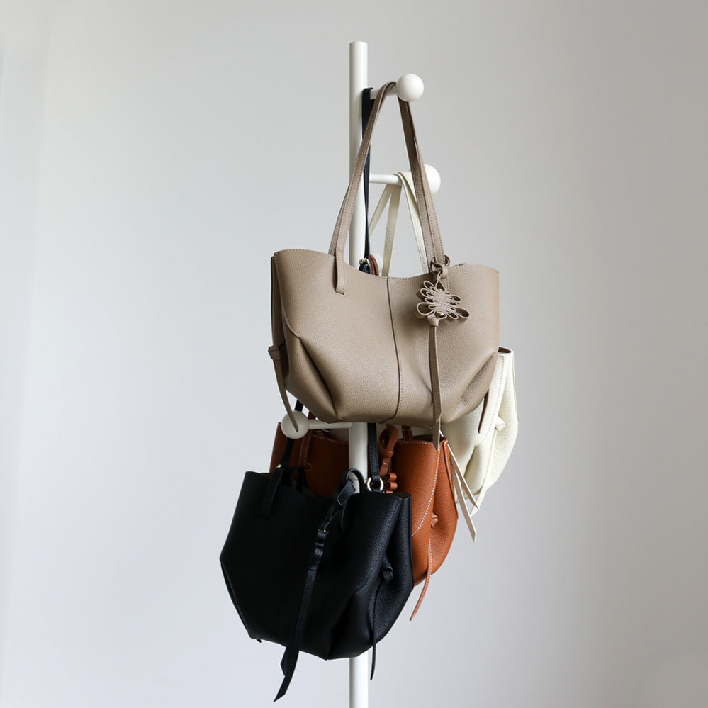 Top Layer Cowhide Pleated Wing Tote Bag for Women Commuter Shoulder Handbag, Premium Genuine Leather Purse with Elegant Draped Design