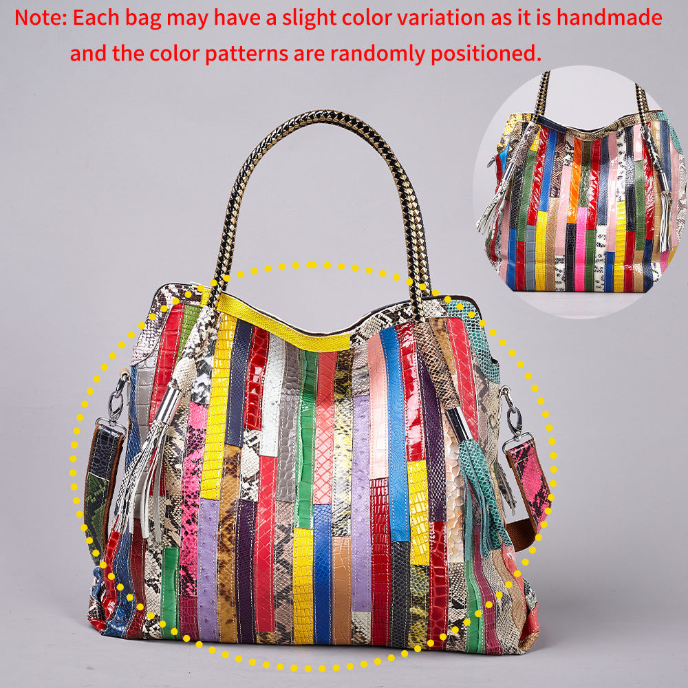 Premium Genuine Leather Bohemian Snakeskin Cross-Body Bag for Women | New Colorful Shoulder Handbag with Unique Artistic Design | Trendy Statement Purse for Everyday Chic, Travel & Casual Outings | Vibrant Boho Accessory with Exotic Reptile Texture &