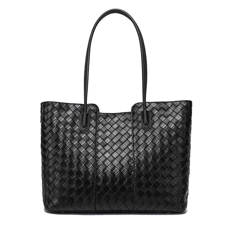 Split Cowhide Handwoven Tote Bag for Women Large Capacity Commuter Shoulder Handbag, Trendy Versatile Purse with Artisan Texture