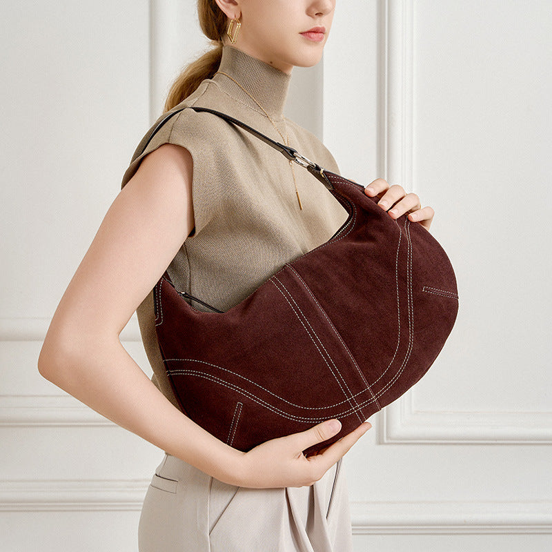 Premium Suede Dumpling Bag, Light Luxury Niche Crossbody Shoulder Underarm Purse, Top Handle Handbag for Women