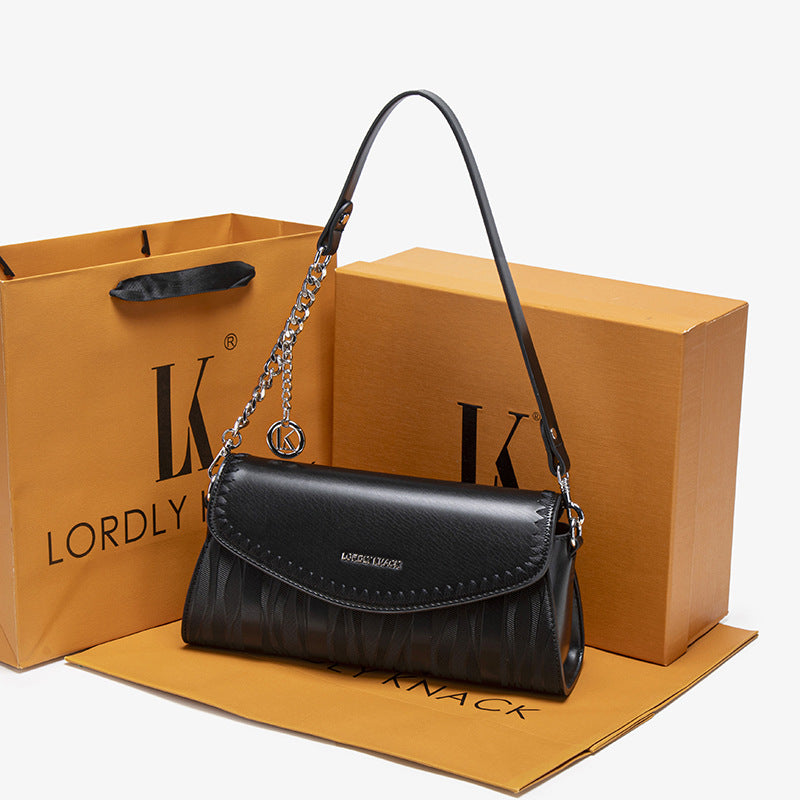 Genuine Leather Textured Handbag for Women, New Shoulder Crossbody Top Handle Purse, Versatile Underarm Fashion Small Bag for Ladies