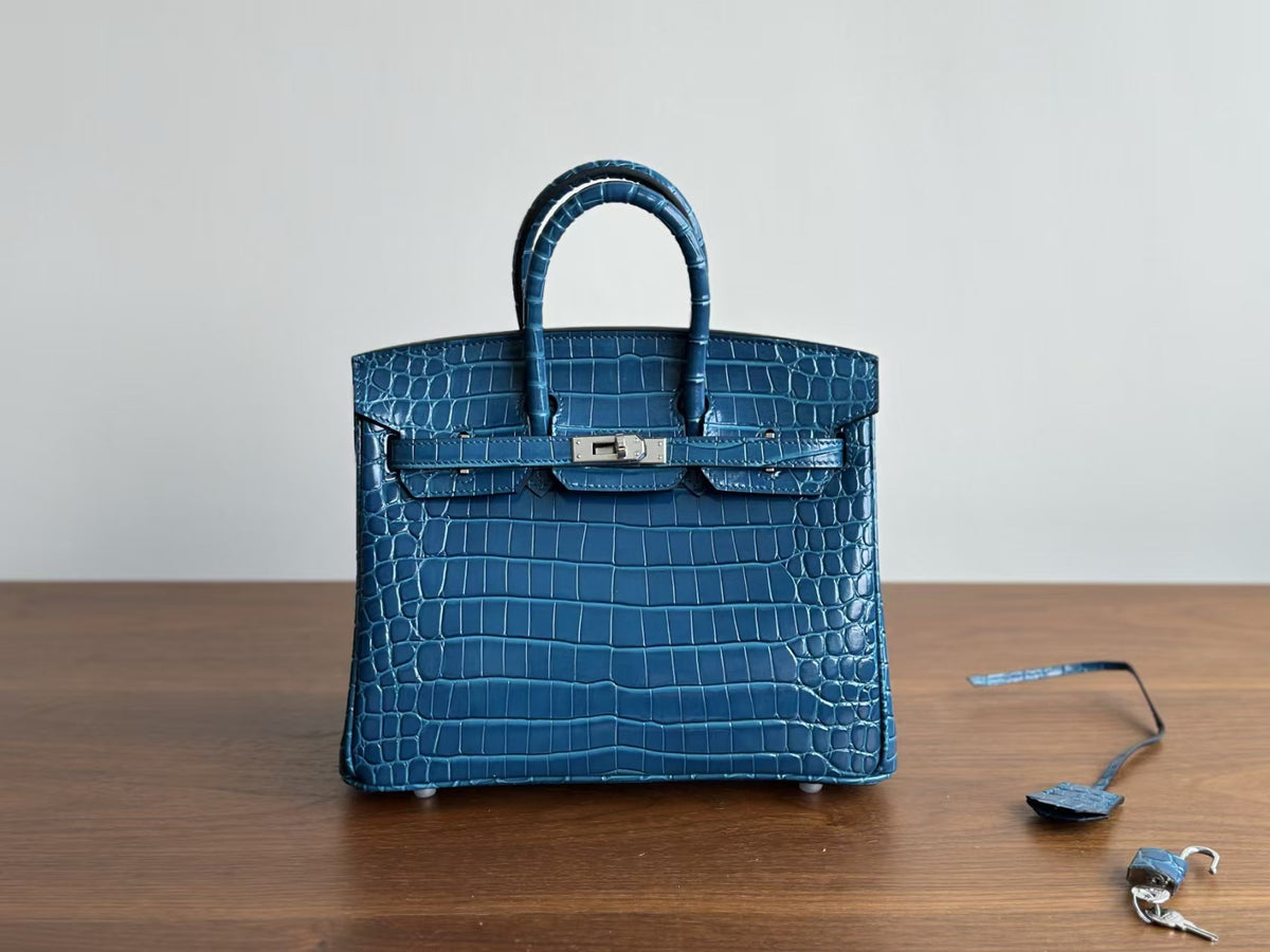 Genuine Leather Tote Bag for Women, Hermès-Inspired Birkin-Style Handbag with Crocodile-Embossed Finish, Top-Grain Cowhide Leather, Hand-Stitched Craftsmanship, Available in 25cm and 30cm, Luxury Everyday Carry Purse