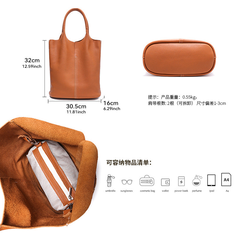 Top Layer Cowhide Tote Bag for Women Large Capacity Shoulder Handbag, Minimalist Pebble Grain Purse with Versatile Everyday Style