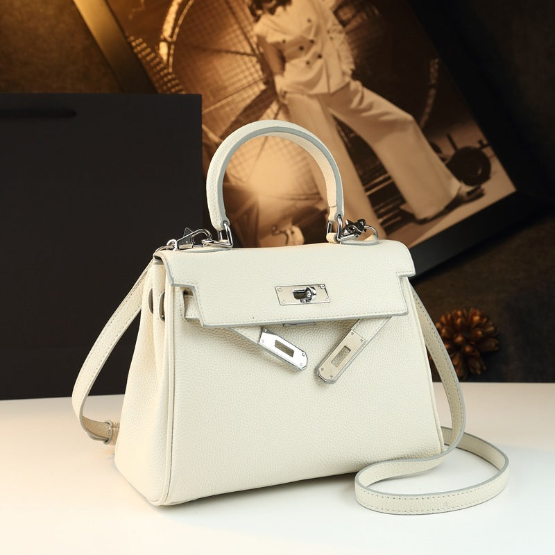 Genuine Leather Kelly-Style Large Capacity Handbag for Women, New Arrival Top Handle Crossbody Purse, Premium Commute Bag with Elegant Light Luxury Style for Ladies