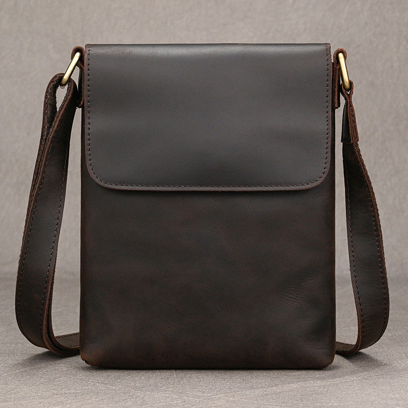 Genuine Top Layer Cowhide Small Square Bag for Men, Lightweight Casual Crossbody Shoulder Purse, Outdoor Phone Umbrella Pouch for Gentlemen