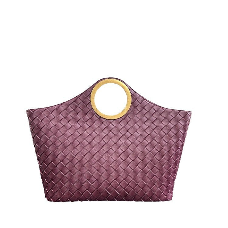 Genuine Cowhide Ring Handle Bucket Tote Bag for Women, New Fashionable Commute Shoulder Crossbody Purse, Premium Basket Handbag for Ladies