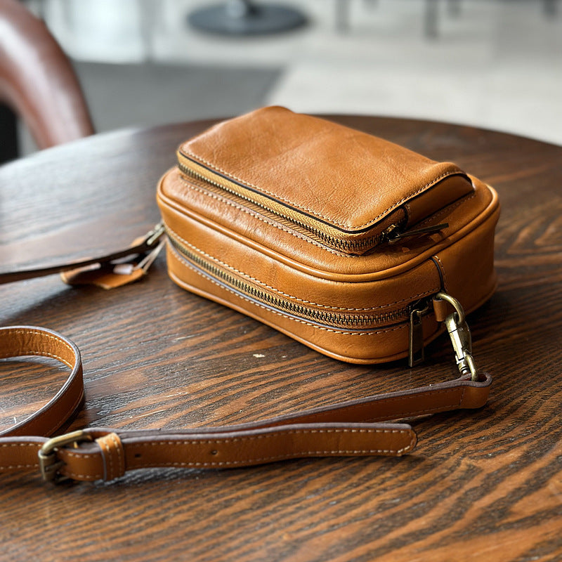 Genuine Top Layer Cowhide Camera Bag for Women, New Summer Small Square Shoulder Crossbody Purse, Fashionable Casual Handbag for Ladies