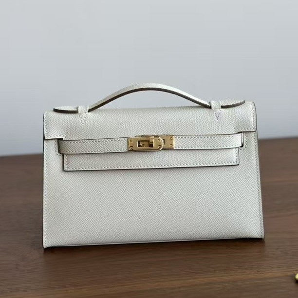 Genuine Top Layer Epsom Palm Texture Cowhide Kelly-Style 22cm Bag for Women, Trendy Street Style Small Square Top Handle Purse, Fashionable Handbag for Ladies