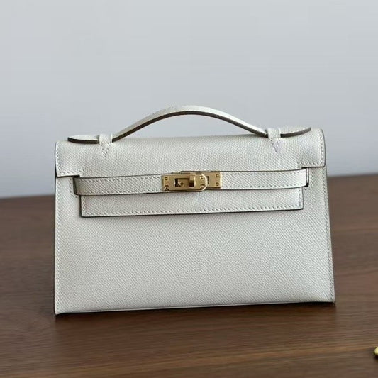 Genuine Top Layer Epsom Palm Texture Cowhide Kelly-Style 22cm Bag for Women, Trendy Street Style Small Square Top Handle Purse, Fashionable Handbag for Ladies