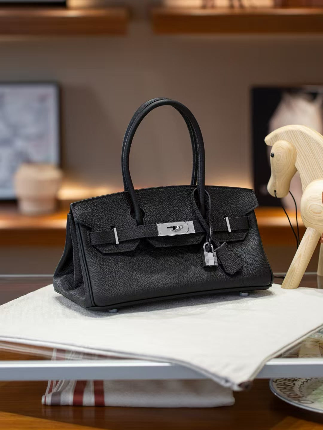 Genuine Togo Leather Birkin-Style Bag for Women, New Vintage Horizontal Top Handle Handbag, Premium Retro Purse for Ladies