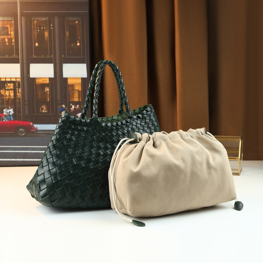 Handwoven Shell Basket Bag for Women Light Luxury Shoulder Handbag, Large Capacity Vintage Casual Purse with Artisan Woven Texture
