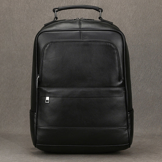 15-Inch Black Vintage Crazy Horse Leather Backpack, Work Commute School Travel Daypack, Premium Cowhide Bag for Men and Students