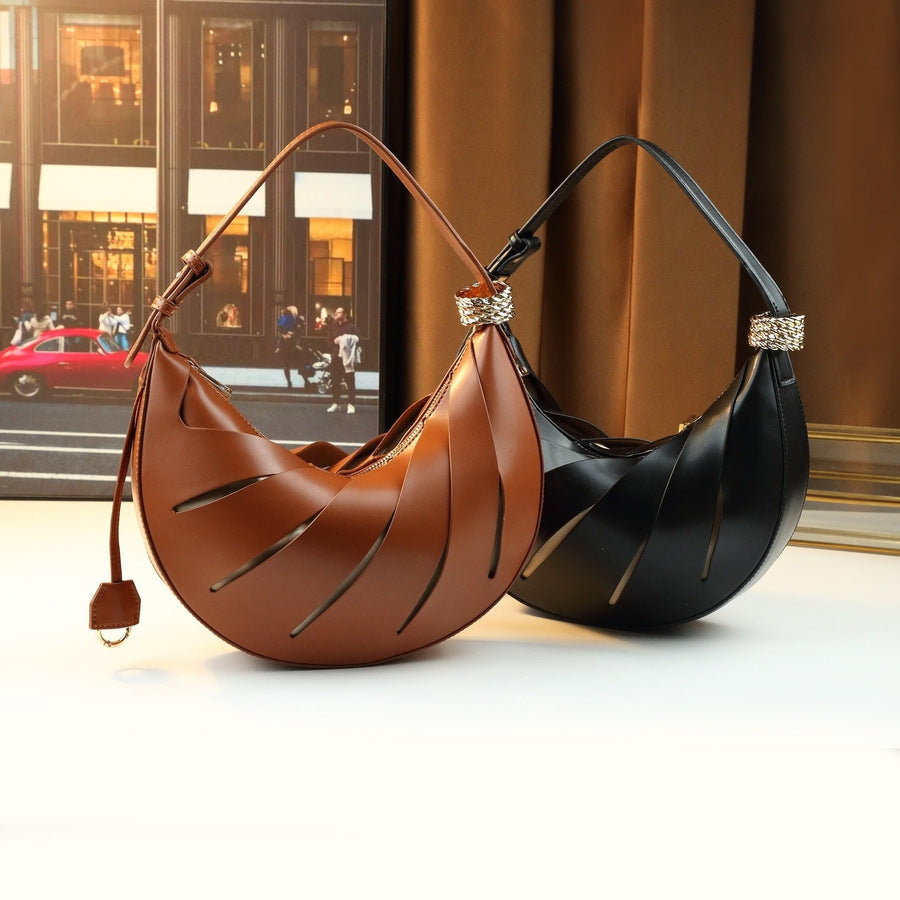 Twisted Hollow Crescent Bag for Women Rhinestone Strap Underarm Shoulder Handbag, Premium Niche Purse with Curved Moon Silhouette