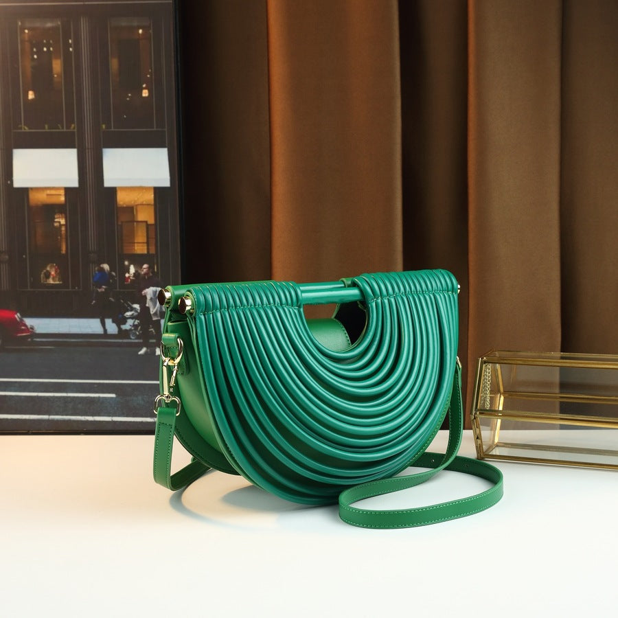 Noodle-Line Design Half-Moon Bag for Women Premium Textured Shoulder Crossbody Purse, Unique Woven Strap Detail with Versatile Everyday Style