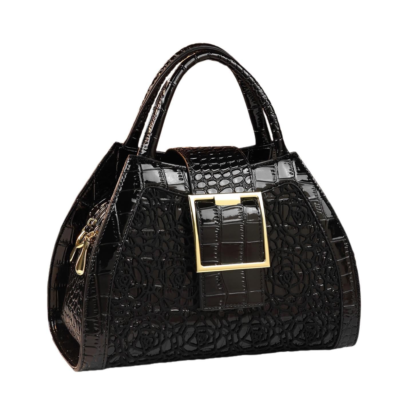 New Arrival Croc-Effect Lace Handbag for Women, A Stylish Shoulder Crossbody Bag with Unique Versatile Design, Perfect Fashionable Mom Purse