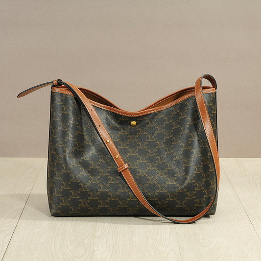 Vintage Brown Monogram Arch Style Soft Shopper Tote Bag for Women Large Crossbody Shoulder Bag Mommy Diaper Bag
