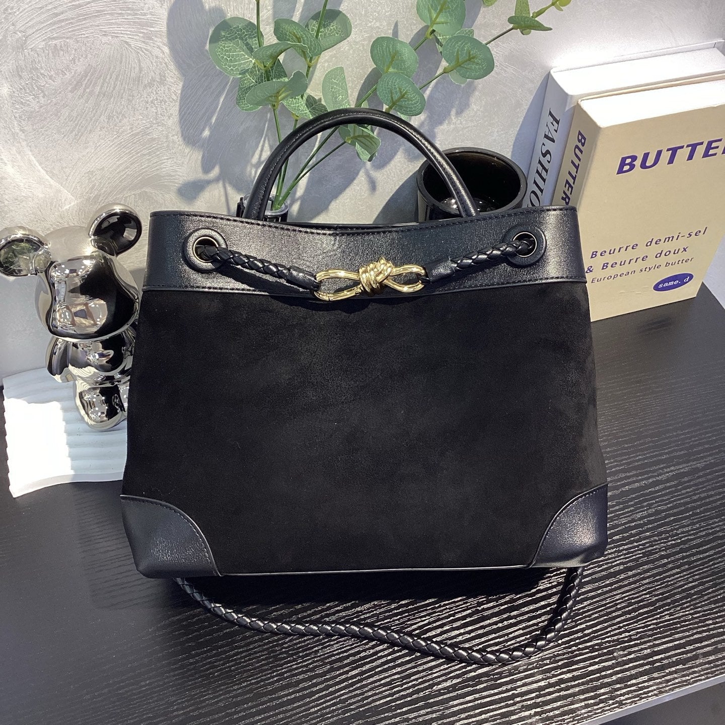 Suede Leather Woven Rope-Knot Handbag, Simple Elegant Shoulder & Crossbody Commuter Bag for Women