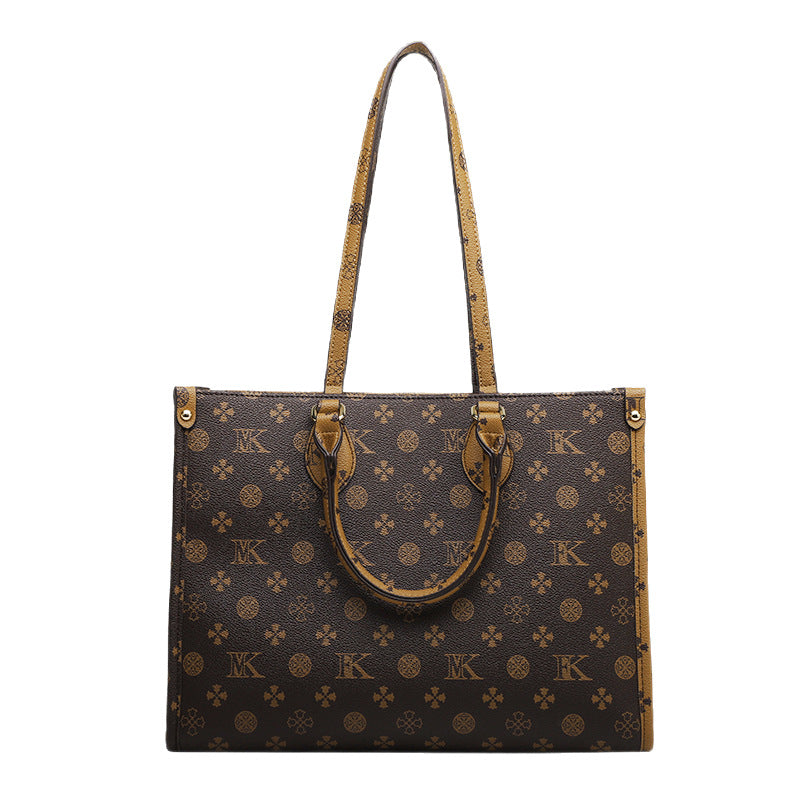 Genuine Leather Printed Tote Bag for Women, New Fashionable Minimalist Large Shoulder Handbag, Versatile Everyday Purse for Ladies