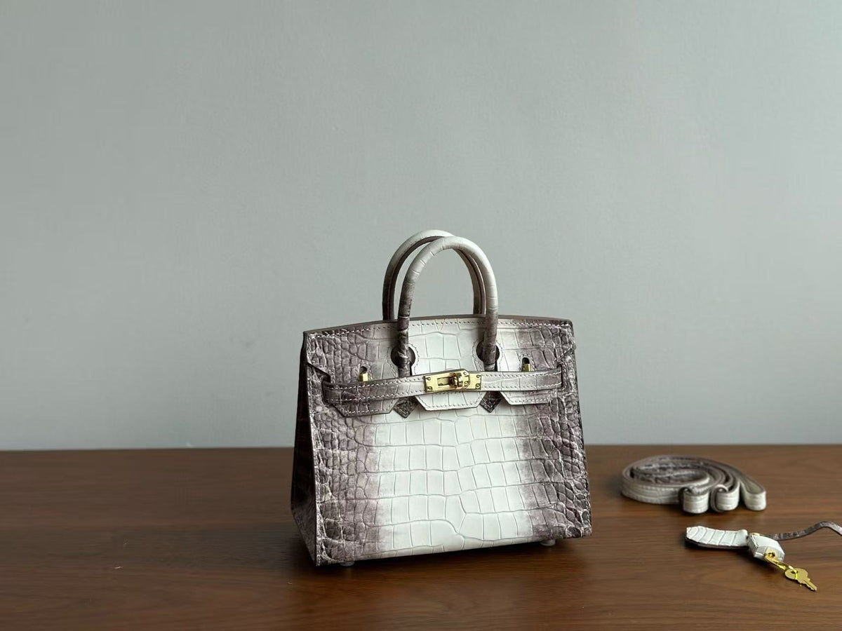 Genuine Top Layer Cowhide Matte Crocodile-Embossed Mini Birkin-Style Bag for Women, Semi-Handmade External Stitching Top Handle Purse, New Premium Handbag for Ladies