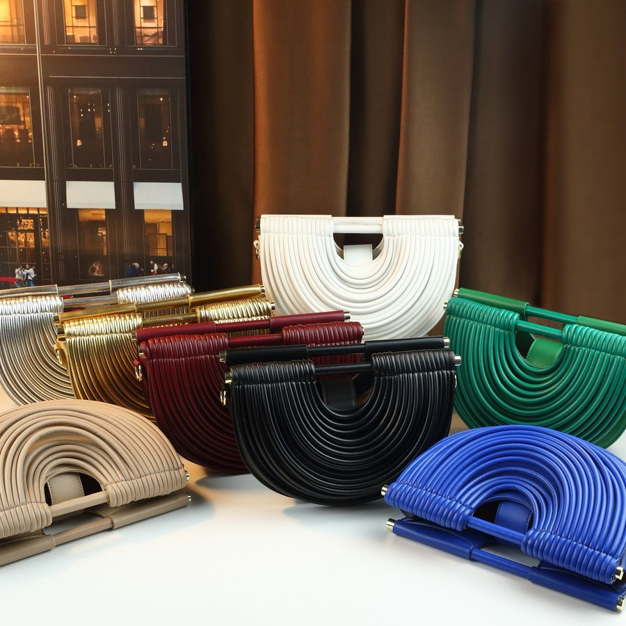 Noodle-Line Design Half-Moon Bag for Women Premium Textured Shoulder Crossbody Purse, Unique Woven Strap Detail with Versatile Everyday Style