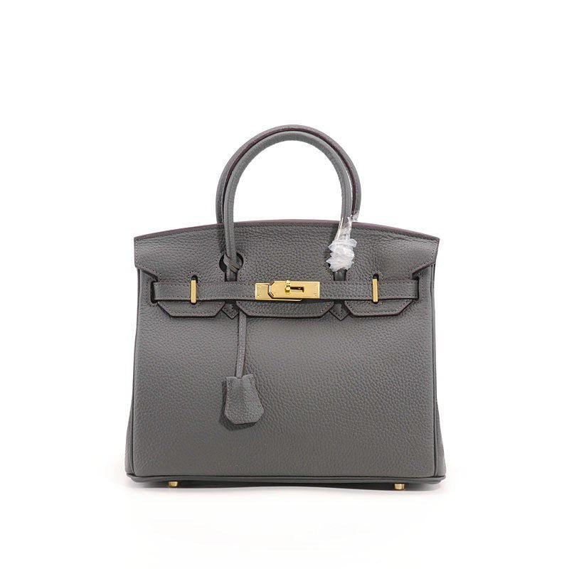 Genuine Top Layer Pebbled Cowhide Birkin-Style Bag for Women, Large Capacity Commute Top Handle Shoulder Crossbody Purse, Premium Leather Handbag for Ladies