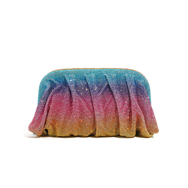 Light Luxury Handmade Rhinestone Evening Clutch for Women, Sparkly Pleated Party Bag, Crystal-Studded Shoulder Crossbody Purse for Formal Events
