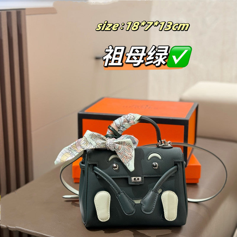 Genuine Leather Kelly Bag for Women Doll Calfskin Cute Top Handle Shoulder Crossbody Purse, Large Capacity Stylish Handbag with Adorable Design