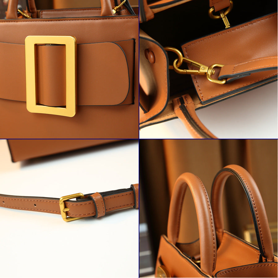 Square Buckle Mini Square Bag for Women Large Capacity Shoulder Crossbody Handbag, Elegant Versatile Purse with Chic Hardware Accent