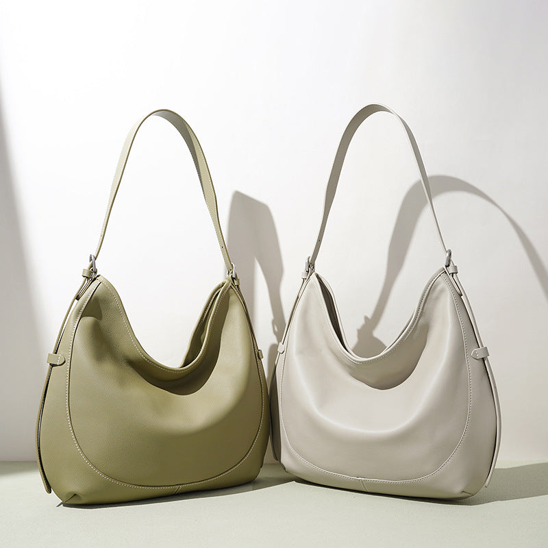 Slouchy Relaxed Genuine Leather Large Capacity Bag, European Original Niche Underarm Shoulder Crossbody Purse, Unique Handbag for Women