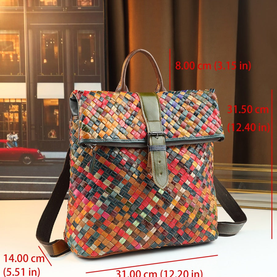 Handwoven Colorful Cowhide Bag for Women Genuine Leather Shoulder Crossbody Handbag, Artisan Purse with Vibrant Handcrafted Design