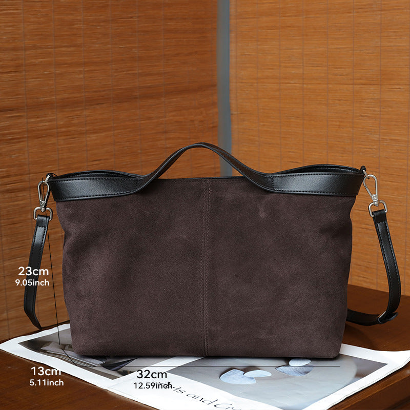 Frosted Cowhide Tote Bag for Women Vintage Commuter Shoulder Handbag, Elegant Matte Purse with Timeless Everyday Appeal