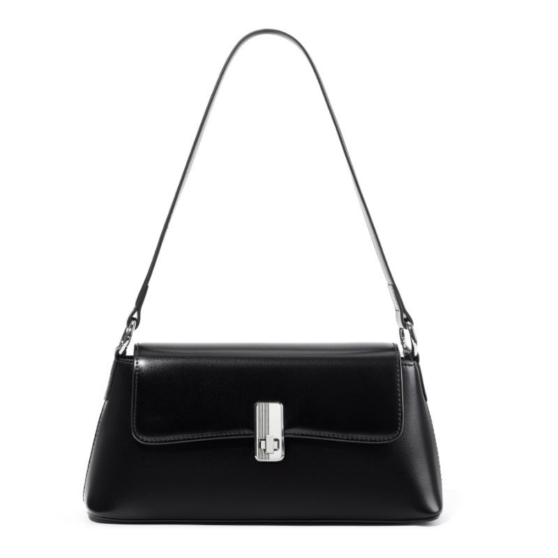 Red French Style Baguette Bag in Genuine Leather, Niche Premium Commute Shoulder Crossbody Top Handle Purse, Chic Underarm Handbag for Women