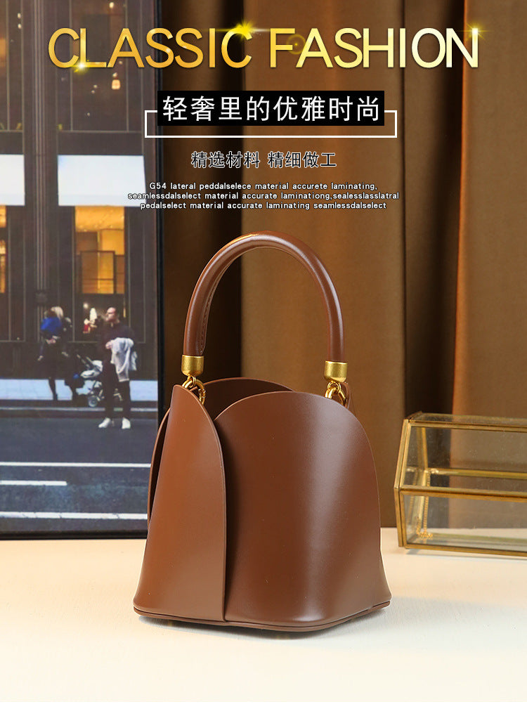 Petal Bucket Bag for Women Vintage Picnic Basket Top Handle Shoulder Crossbody Purse, Niche Designer Handbag with Unique Floral-Inspired Silhouette for Everyday Casual Style