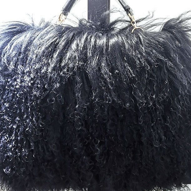Genuine Sheepskin Wool Fluffy Large Tote Bag for Women, New Luxury Faux Fur Shoulder Handbag, Soft Warm Fur Purse for Ladies
