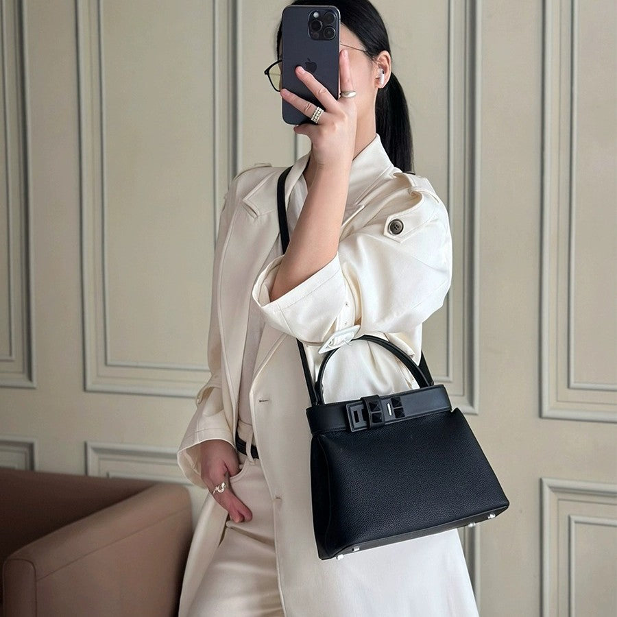 New Fall/Winter Premium Top-Handle Handbag for Women, Versatile Shoulder Crossbody Tote with Studded Turn-Lock Closure & Sophisticated Design, Perfect Commuter Bag for Everyday Elegance