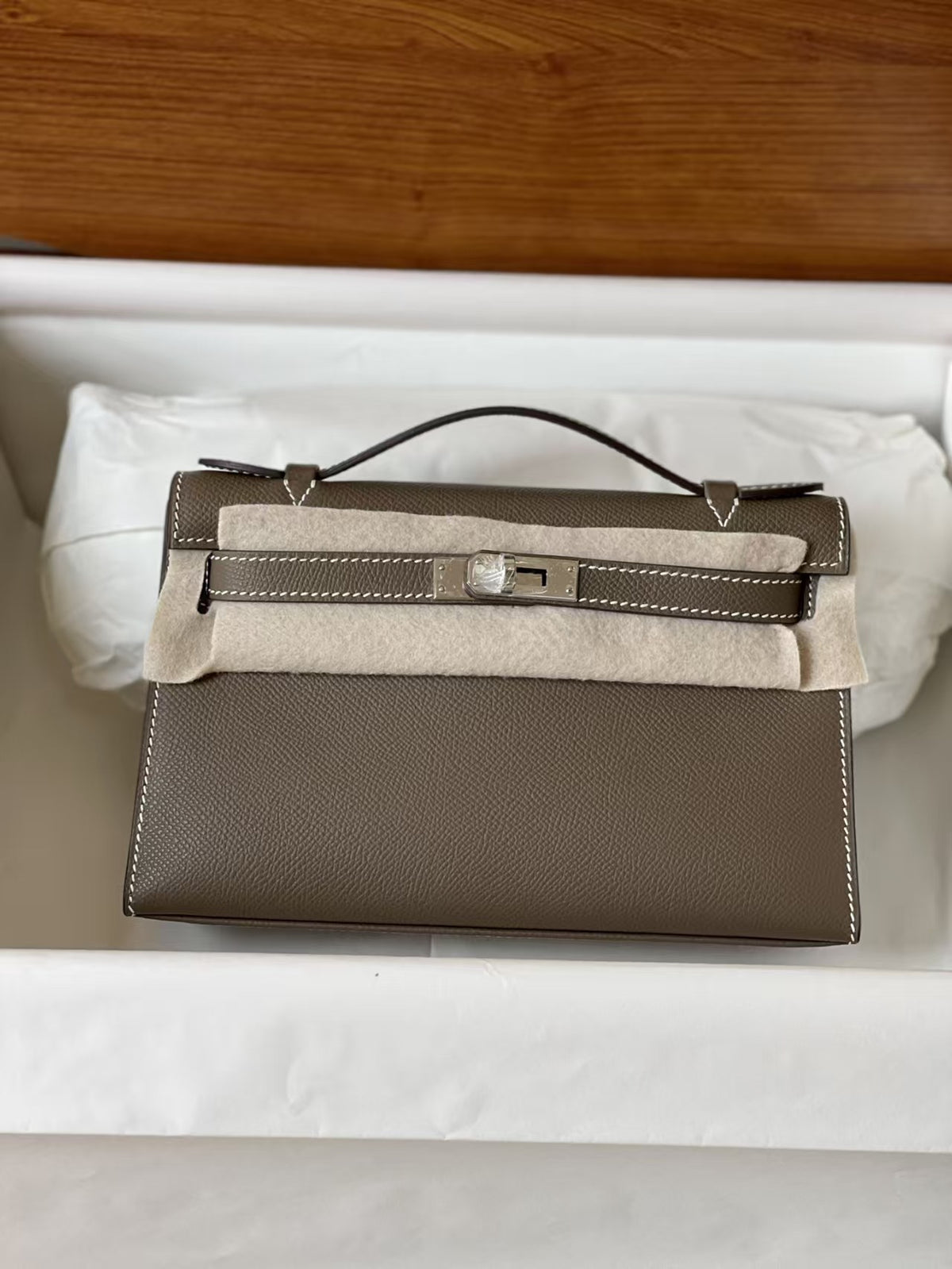 Genuine Top Layer Epsom Palm Texture Cowhide Kelly-Style 22cm Bag for Women, Trendy Street Style Small Square Top Handle Purse, Fashionable Handbag for Ladies