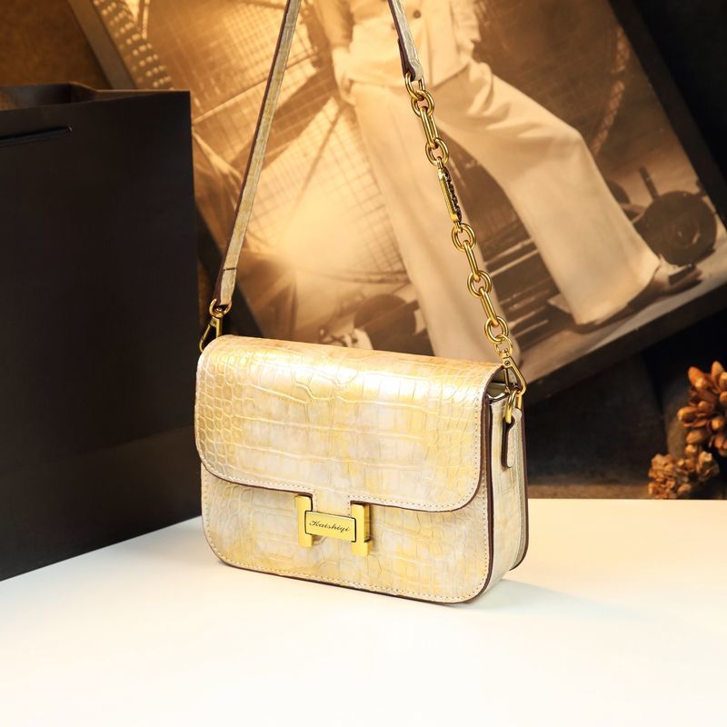 Small Square Croc-Embossed Genuine Leather Crossbody Bag for Women – Elegant Shoulder Handbag with Premium Textured Finish, A Chic Compact Purse for Everyday Style
