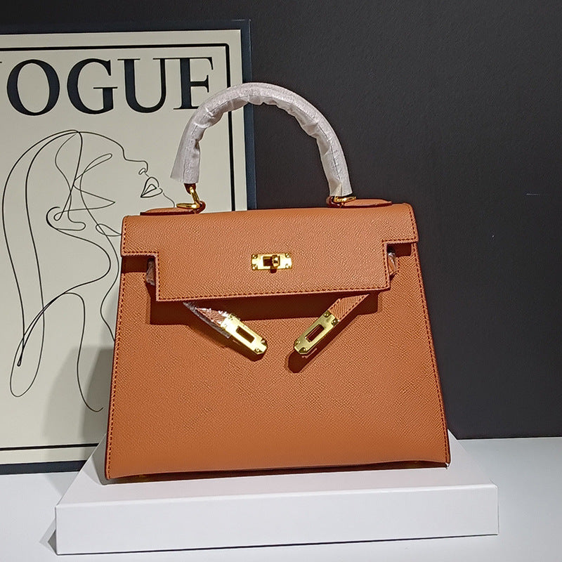 Genuine Leather Palm Texture Kelly-Style Bag for Women, High-Quality Shoulder Crossbody Top Handle Purse, Minimalist Versatile Square Handbag for Ladies
