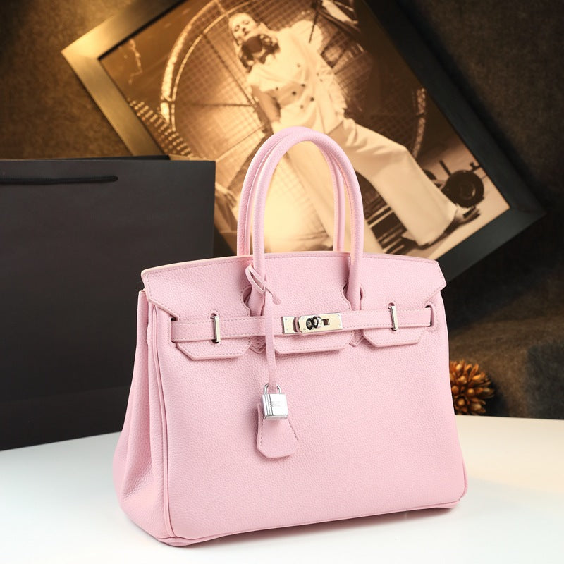 New Arrival Pebbled Leather Birkin-Inspired Tote Bag for Women, Large Capacity Turn-Lock Shoulder Crossbody Handbag with Light Luxury Style, Perfect Commuter Purse for Work & Everyday