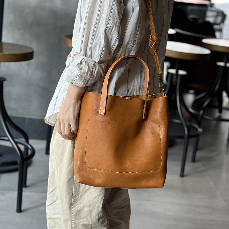 Genuine Cowhide Handbag for Women, New Spring Summer Japanese Vintage Shoulder Crossbody Top Handle Purse, Minimalist Commute Bag for Ladies