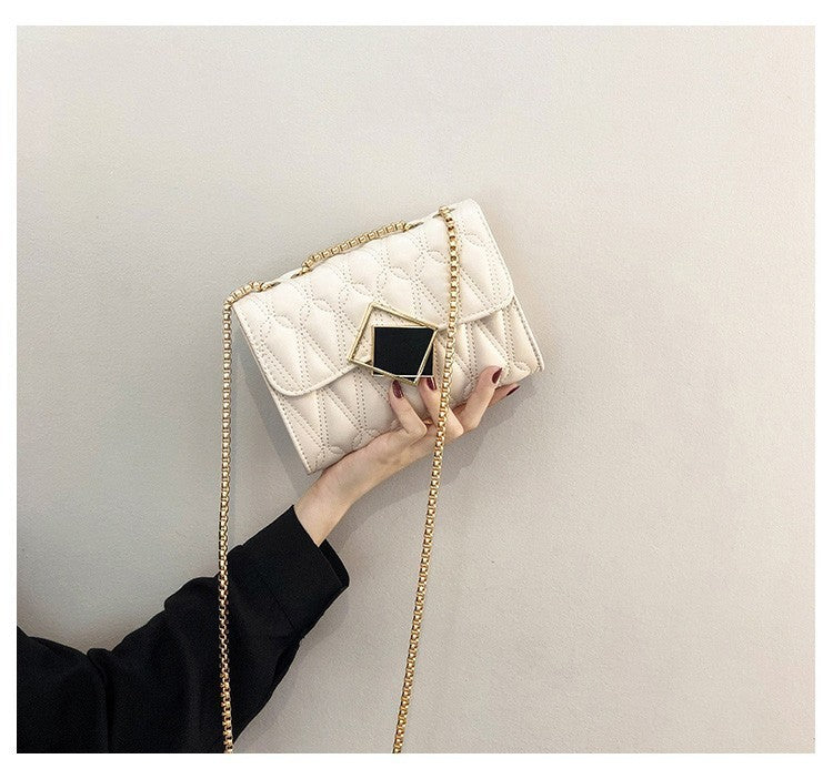 Genuine Leather Quilted Stitching Chain Crossbody Bag for Women, New Shoulder Top Handle Purse, Trendy Mini Handbag for Ladies