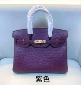 Premium Ostrich-Embossed Birkin-Inspired Tote Bag for Women, Top-Layer Cowhide Leather with Spacious Large Capacity, Casual Top-Handle Handbag for Everyday Style