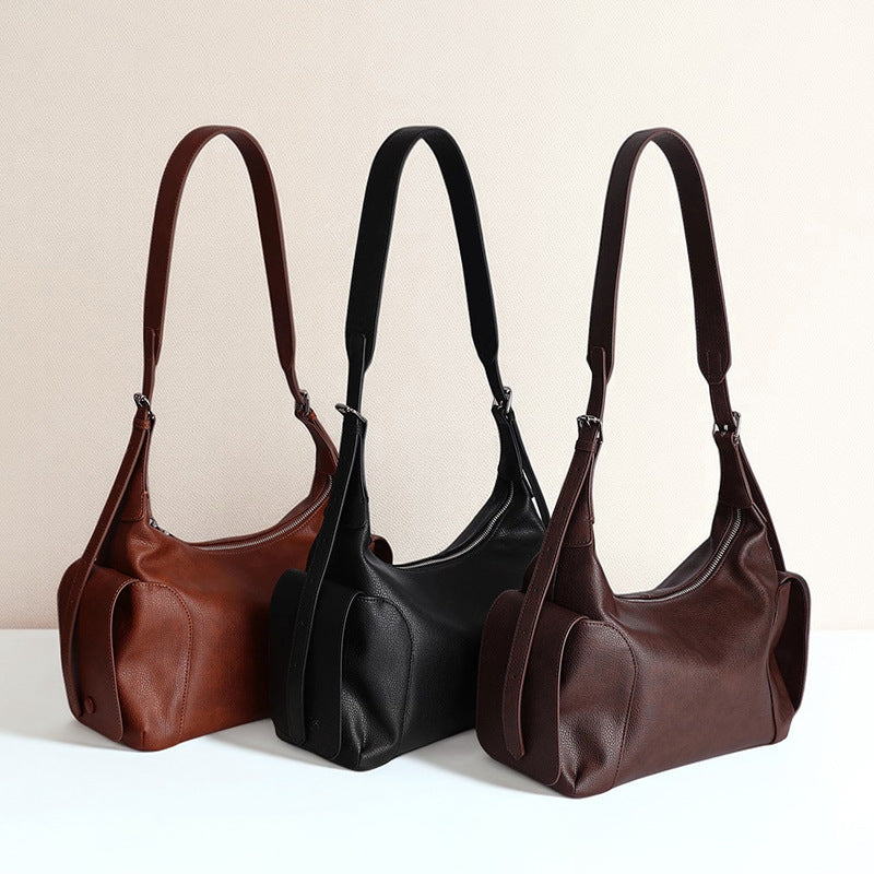 Top Layer Cowhide Hobo Tote Bag for Women Large Capacity Fall Winter Shoulder Crossbody Handbag, Slouchy Genuine Leather Purse with Versatile Commuter Style